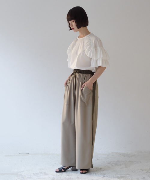 La SRIC（ラスリック）の「La SRIC / サイドラインワイドPT（その他パンツ・レディース・カーキ/ボルドー・38）」の3枚目の写真