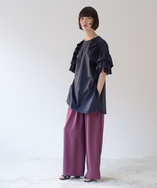 La SRIC（ラスリック）の「La SRIC / サイドラインワイドPT（その他パンツ・レディース・カーキ/ボルドー・38）」の4枚目の写真