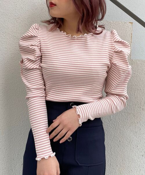 MAJESTIC LEGON(マジェスティックレゴン)の「コンシャスボーダートップス(Tシャツ/カットソー・レディース・ブラック系その他/グリーン系その他/ピンク系その他2・MEDIUM)」の3枚目の写真