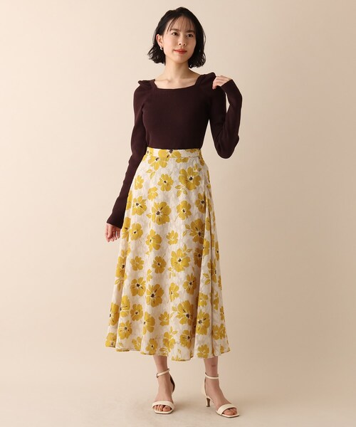 CHICWISH★フラワーグリッドジャカードスカート☆ ジャスグリッティー ジャガードフラワースカート