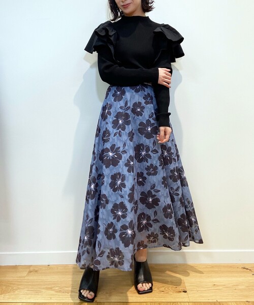 OPAQUE.CLIP（オペークドットクリップ）の「◆フラワージャカードフレアスカート（スカート・レディース・ホワイト系9/ホワイト系3/ブルー系5/ネイビー系・38/36）」の22枚目の写真