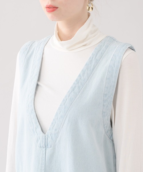 CLOCHE（クロシェ）の「cloche デニムロングフレアワンピース（ジャンパースカート・レディース・ベージュ/ブルー・FREE）」の18枚目の写真