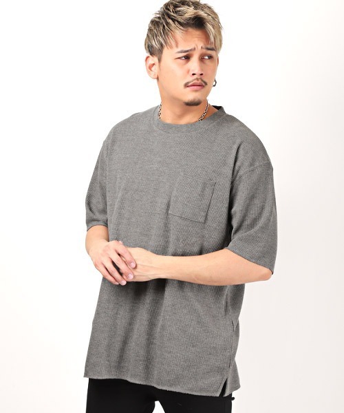 LUXSTYLE(ラグスタイル)の「ワッフルロング丈BIG半袖Tシャツ(Tシャツ/カットソー・メンズ・ホワイト/ブラック/杢グレー・M/L)」の3枚目の写真