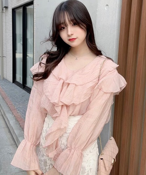 titty＆Co. PETIT by poyo（ティティーアンドコープティバイポヨ）の「【titty&Co.PETIT by POYO】ボリュームシフォンフリルブラウス（シャツ/ブラウス・レディース・ピンク/ホワイト・FREE）」の2枚目の写真