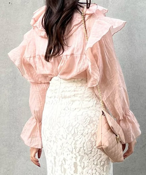 titty＆Co. PETIT by poyo（ティティーアンドコープティバイポヨ）の「【titty&Co.PETIT by POYO】ボリュームシフォンフリルブラウス（シャツ/ブラウス・レディース・ピンク/ホワイト・FREE）」の4枚目の写真