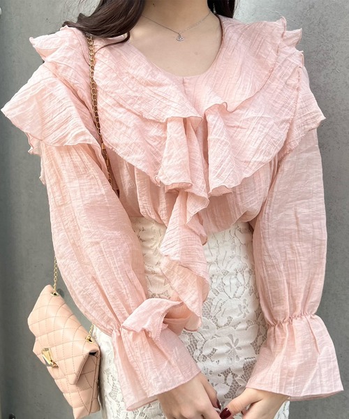 titty＆Co. PETIT by poyo（ティティーアンドコープティバイポヨ）の「【titty&Co.PETIT by POYO】ボリュームシフォンフリルブラウス（シャツ/ブラウス・レディース・ピンク/ホワイト・FREE）」の5枚目の写真