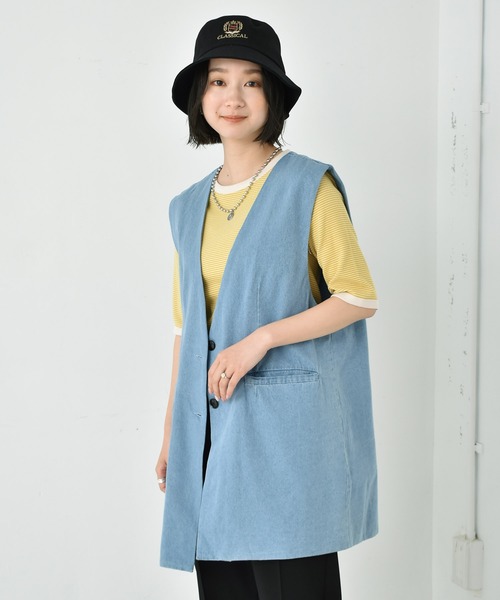 RETRO GIRL（レトロガール）の「ポケ付きデニムベスト（ベスト・レディース・ライトブルー/ダークブルー・FREE）」の17枚目の写真