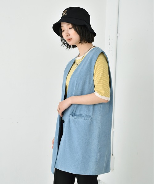 RETRO GIRL（レトロガール）の「ポケ付きデニムベスト（ベスト・レディース・ライトブルー/ダークブルー・FREE）」の18枚目の写真