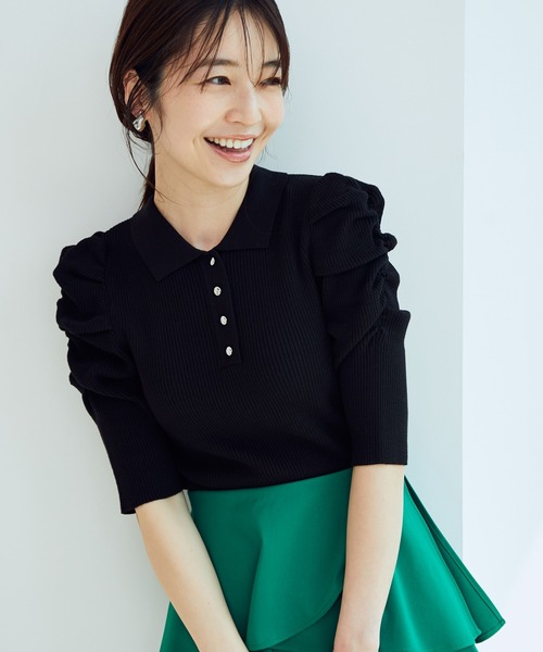 VIS（ビス）の「ボーダー＆無地パフスリーブポロニット（ニット