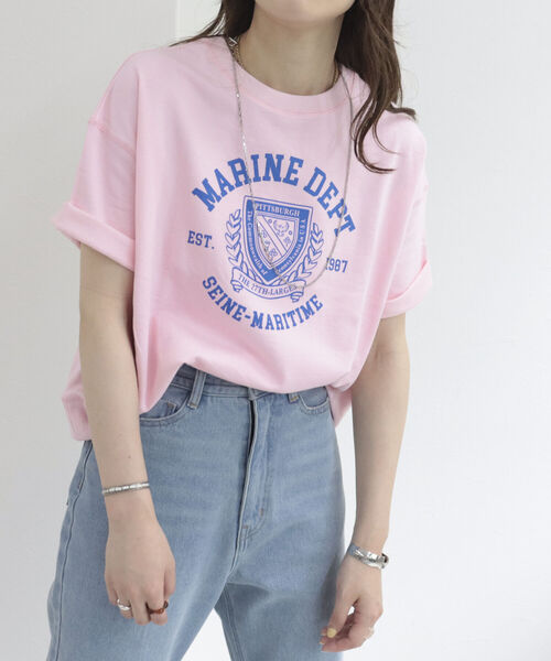 fredy repit（フレディレピ）の「カレッジ風ロゴプリントTシャツ（Tシャツ/カットソー・レディース・ライトグレー/オフホワイト/ベビーピンク・38）」の3枚目の写真