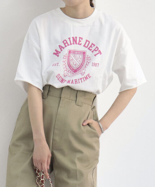 fredy repit（フレディレピ）の「カレッジ風ロゴプリントTシャツ（Tシャツ/カットソー・レディース・ライトグレー/オフホワイト/ベビーピンク・38）」の6枚目の写真