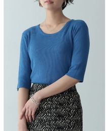 カシミヤタッチサマーニット半袖クルーネックトップス
