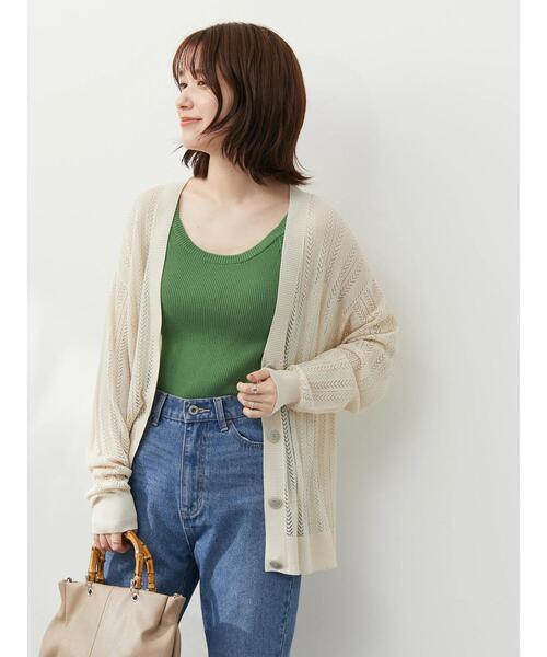 Green Parks(グリーンパークス)の「すかし編みカーデ(カーディガン/ボレロ・レディース・ネイビー/アイボリー/ミント・FREE)」の4枚目の写真