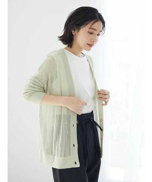 Green Parks(グリーンパークス)の「すかし編みカーデ(カーディガン/ボレロ・レディース・ネイビー/アイボリー/ミント・FREE)」の5枚目の写真
