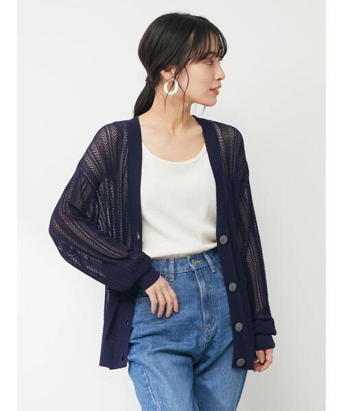 Green Parks(グリーンパークス)の「すかし編みカーデ(カーディガン/ボレロ・レディース・ネイビー/アイボリー/ミント・FREE)」の6枚目の写真