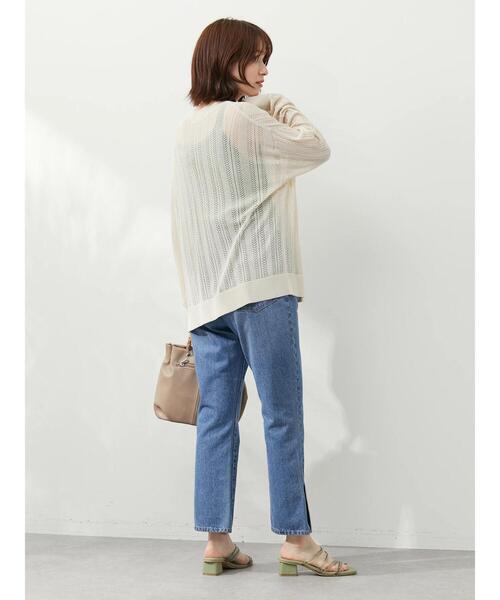 Green Parks(グリーンパークス)の「すかし編みカーデ(カーディガン/ボレロ・レディース・ネイビー/アイボリー/ミント・FREE)」の9枚目の写真