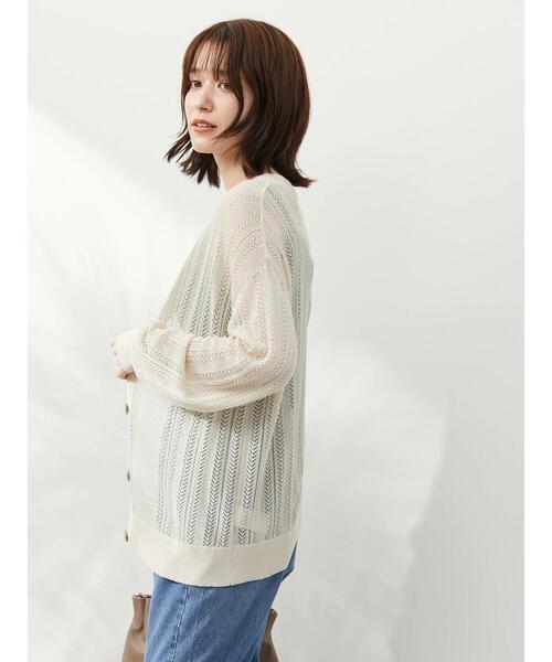 Green Parks(グリーンパークス)の「すかし編みカーデ(カーディガン/ボレロ・レディース・ネイビー/アイボリー/ミント・FREE)」の10枚目の写真