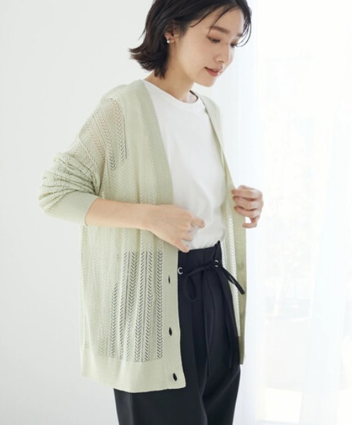 Green Parks(グリーンパークス)の「すかし編みカーデ(カーディガン/ボレロ・レディース・ネイビー/アイボリー/ミント・FREE)」の3枚目の写真
