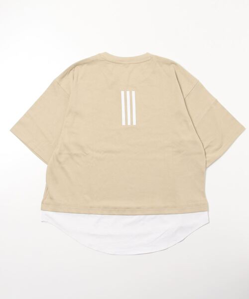 adidas(アディダス)の「【別注】アディダス adidas ID 2.0 ルーズフィット フェイク レイヤード Tシャツ 限定コラボ(Tシャツ/カットソー・レディース・ベージュ/ブラック・M/XL/S/L)」の3枚目の写真