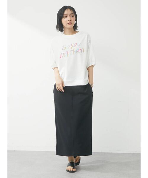 Green　Parks（グリーンパークス）の「パフスリーブロゴTシャツ（Tシャツ/カットソー・レディース・チャコールグレー/オフホワイト/ブルー系その他7・FREE）」の4枚目の写真