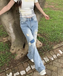 Ressaca（レサーカ）の「ダメージ加工 フレアウォッシュデニムパンツ ルーズシルエット（デニムパンツ・メンズ）」