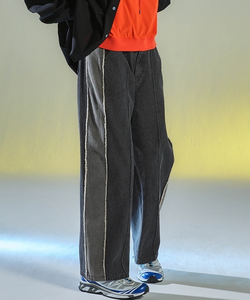 ENDER PRODUCTS（エンダープロダクツ）の「ユーズド加工サイドフリンジ切替セミワイドストレートデニムパンツ 【ENDER PRODUCTS/エンダープロダクツ】（デニムパンツ・メンズ・グレー/ブラック/ブルー・M/L）」の11枚目の写真