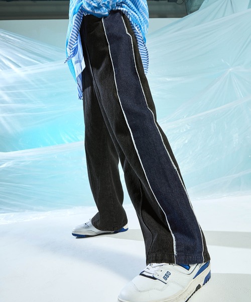 ENDER PRODUCTS（エンダープロダクツ）の「ユーズド加工サイドフリンジ切替セミワイドストレートデニムパンツ 【ENDER PRODUCTS/エンダープロダクツ】（デニムパンツ・メンズ・グレー/ブラック/ブルー・M/L）」の4枚目の写真