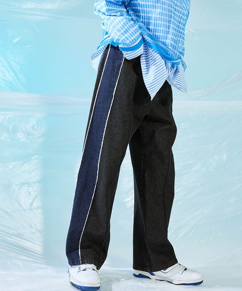 ENDER PRODUCTS（エンダープロダクツ）の「ユーズド加工サイドフリンジ切替セミワイドストレートデニムパンツ 【ENDER PRODUCTS/エンダープロダクツ】（デニムパンツ・メンズ・グレー/ブラック/ブルー・M/L）」の5枚目の写真