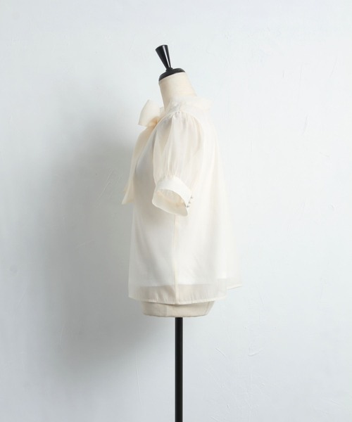 tocco closet（トッコ　クローゼット）の「前後２WAYボウタイリボンシアーブラウス（シャツ/ブラウス・レディース・アイボリー/グレイッシュブルー・M）」の9枚目の写真