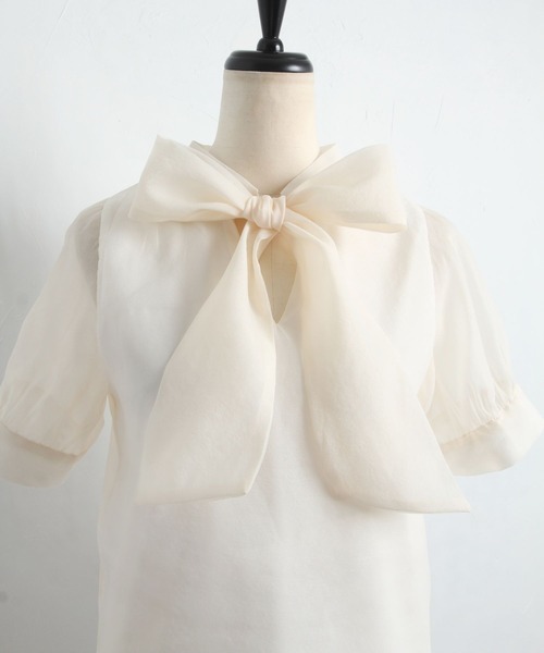 tocco closet（トッコ　クローゼット）の「前後２WAYボウタイリボンシアーブラウス（シャツ/ブラウス・レディース・アイボリー/グレイッシュブルー・M）」の18枚目の写真