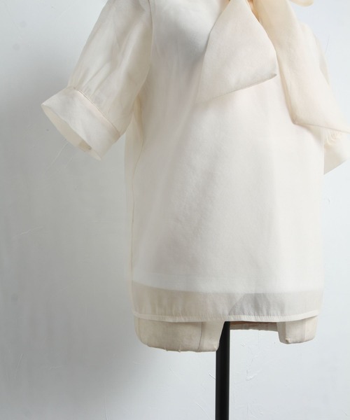 tocco closet（トッコ　クローゼット）の「前後２WAYボウタイリボンシアーブラウス（シャツ/ブラウス・レディース・アイボリー/グレイッシュブルー・M）」の22枚目の写真