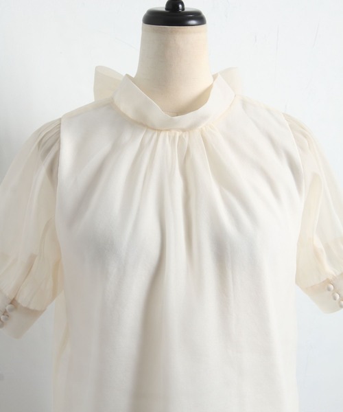 tocco closet（トッコ　クローゼット）の「前後２WAYボウタイリボンシアーブラウス（シャツ/ブラウス・レディース・アイボリー/グレイッシュブルー・M）」の10枚目の写真