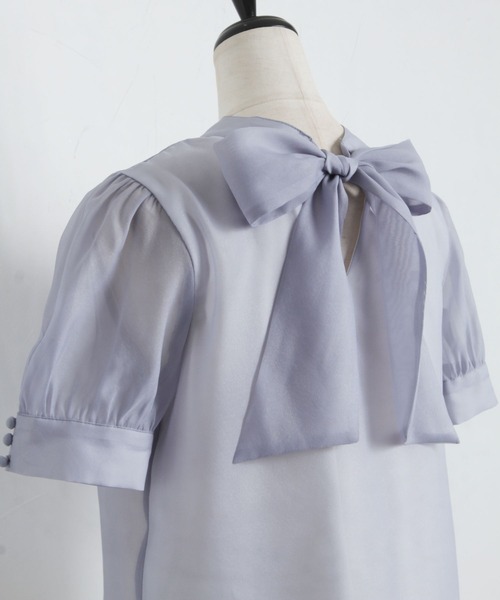 tocco closet（トッコ　クローゼット）の「前後２WAYボウタイリボンシアーブラウス（シャツ/ブラウス・レディース・アイボリー/グレイッシュブルー・M）」の15枚目の写真