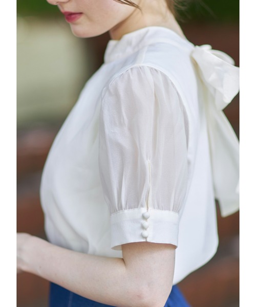 tocco closet（トッコ　クローゼット）の「前後２WAYボウタイリボンシアーブラウス（シャツ/ブラウス・レディース・アイボリー/グレイッシュブルー・M）」の20枚目の写真