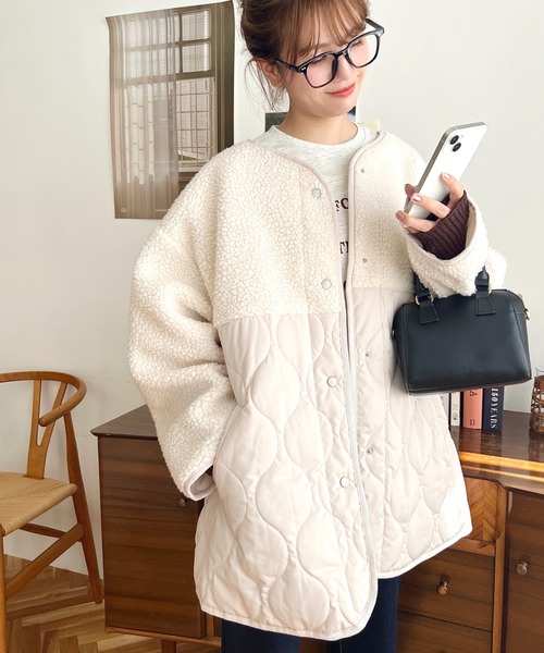 セール】ボア切り替えキルティングコート（ミリタリージャケット