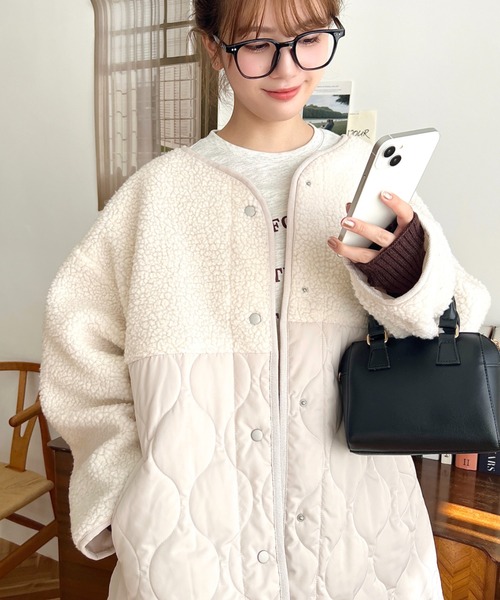 セール】ボア切り替えキルティングコート（ミリタリージャケット