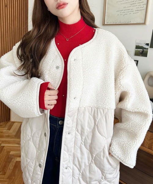 セール】ボア切り替えキルティングコート（ミリタリージャケット