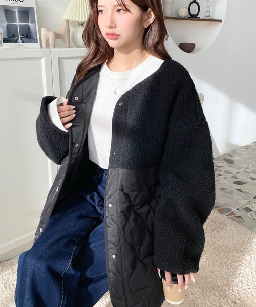 キルティング デニム　ボア 切り替え　レイヤード gジャン ミリタリー　コート キルティング デニム ボア 切り替え レイヤード gジャン ミリタリー