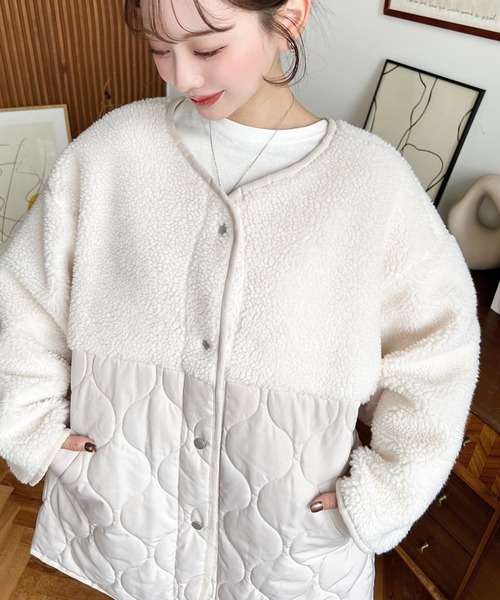 セール】ボア切り替えキルティングコート（ミリタリージャケット