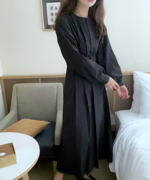 新品値引 08Mabグレー系*ジグザグタックロングワンピース 麻