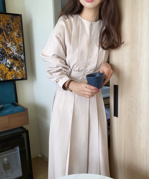 【新品】CRESCENT DUO　切り替え＆タック　ロングワンピース　綿 ピンタック多ボタンワンピース 綿Wガーゼ | OPナガソデ | 【公式