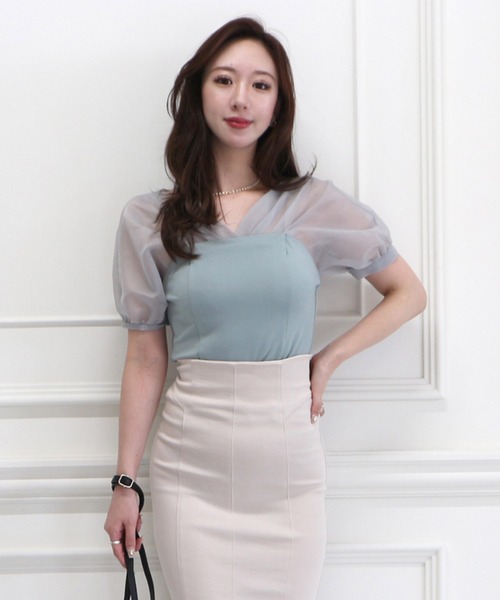 ROYAL PARTY(ロイヤルパーティー)の「異素材ドッキングビスチェトップス(Tシャツ/カットソー・レディース・グリーン/ベージュ/ブラック・FREE)」の15枚目の写真
