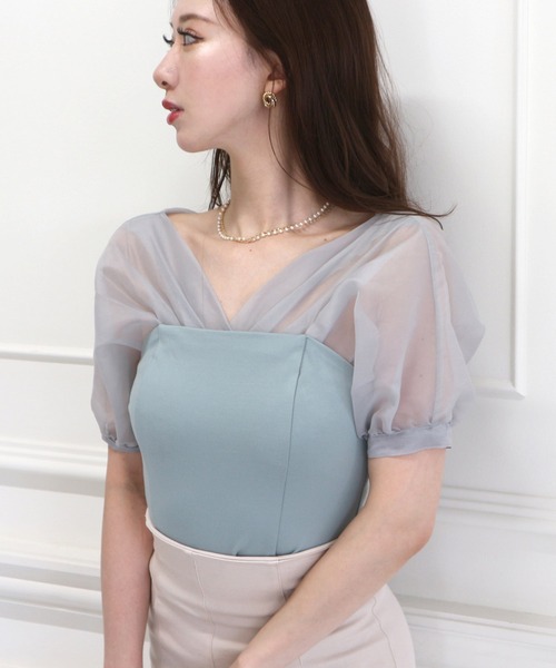 ROYAL PARTY(ロイヤルパーティー)の「異素材ドッキングビスチェトップス(Tシャツ/カットソー・レディース・グリーン/ベージュ/ブラック・FREE)」の16枚目の写真