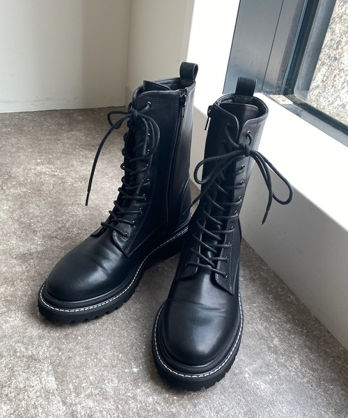 DouDou（ドゥドゥ）の「レースアップステッチブーツ（ブーツ・レディース・ブラック・23.5/24/24.5cm）」の5枚目の写真