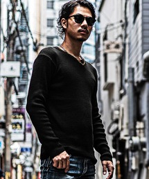 【SOMEDIFF】ライスワッフル コットン アクリル Vネックニット キレイ目 セーター メンズ 春服
