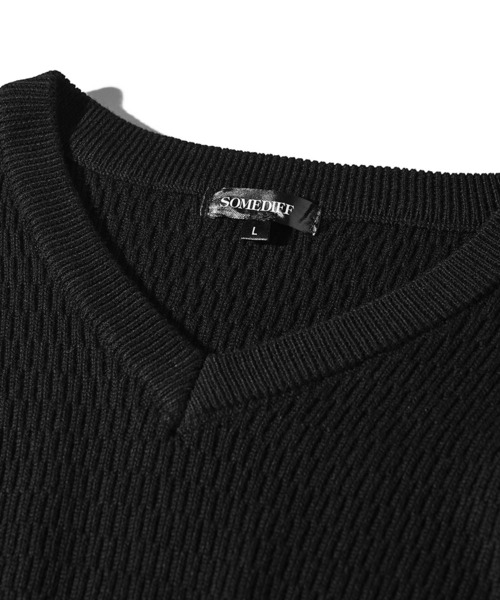 セール】【SOMEDIFF】ライスワッフル コットン アクリル Vネックニット