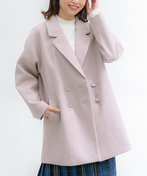 Honeys(ハニーズ)の「ダブル釦ハーフ丈コート(ピーコート・レディース・ラベンダー/ベージュ/ネイビー/杢グレー/ブラック・M/LL/L)」の5枚目の写真