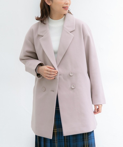 Honeys(ハニーズ)の「ダブル釦ハーフ丈コート(ピーコート・レディース・ラベンダー/ベージュ/ネイビー/杢グレー/ブラック・M/LL/L)」の7枚目の写真