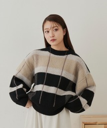 チェックニットプルオーバー