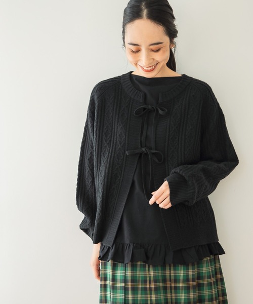 studio CLIP（スタディオクリップ）の「【玄長なおこさんコラボ】洗える7ゲージケーブルリボンカーディガン（カーディガン/ボレロ・レディース・アイボリー/ブラック/ブラウン/グリーン/その他7・FREE）」の7枚目の写真